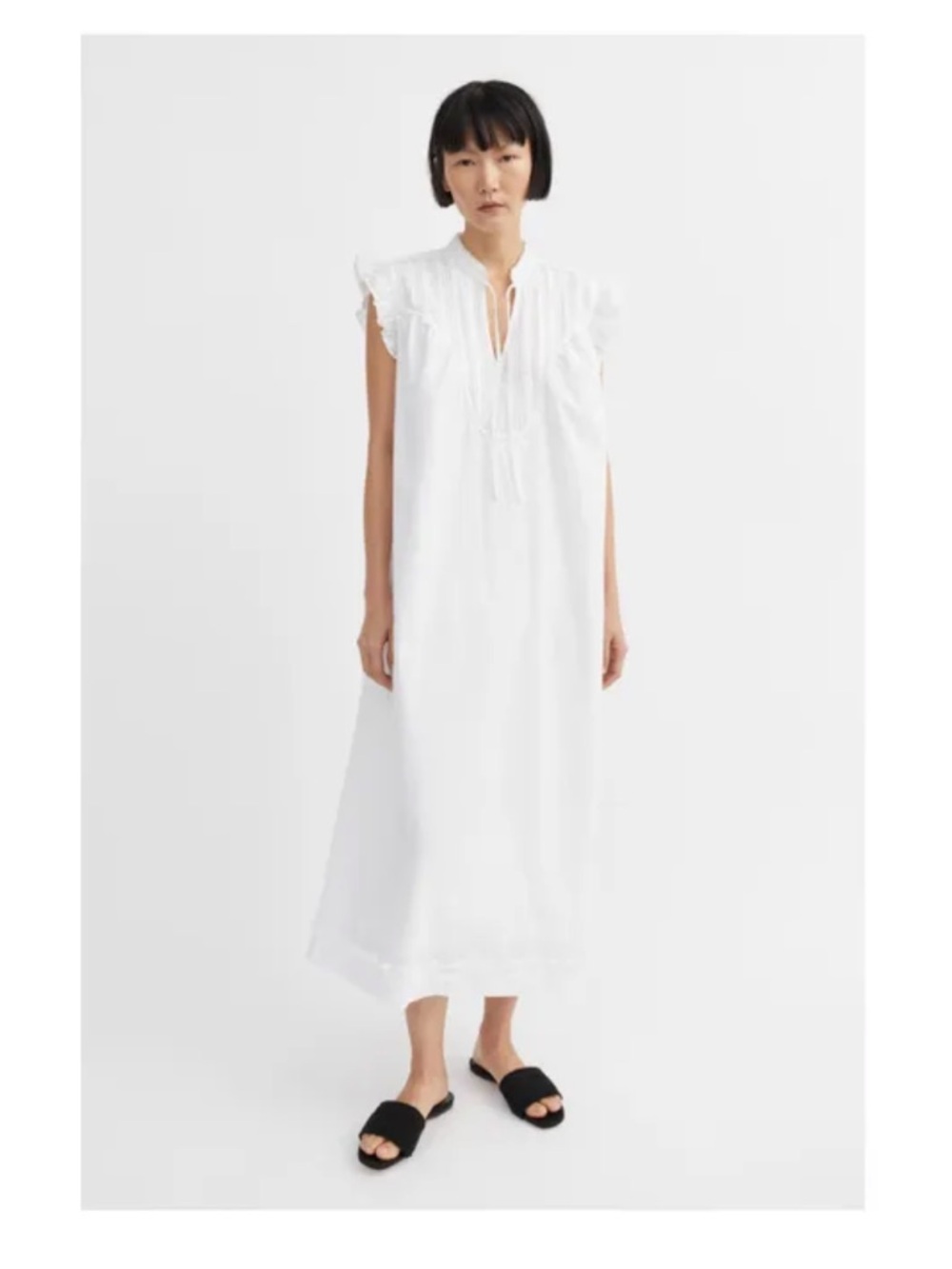 Skall Studio Aurora cotton dress Sleeveless White Ruffle-Trim Maxi Dress - M